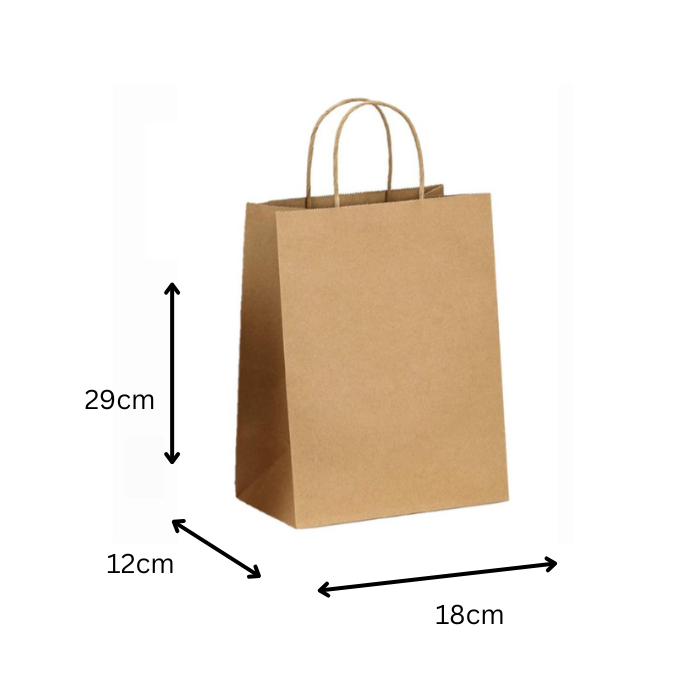 Kraft Gift Bags - Small 100 GSM - L29 x W18 - 25 Pack