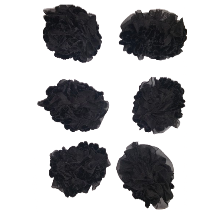 Scrunchie- Black - Frilled - 6 Piece