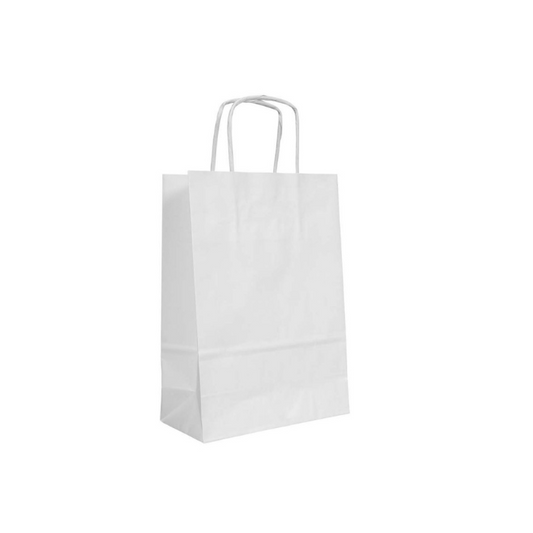 White Kraft Paper Gift Bags - Medium Small 60 GSM - L33 x W23- 25 Pack