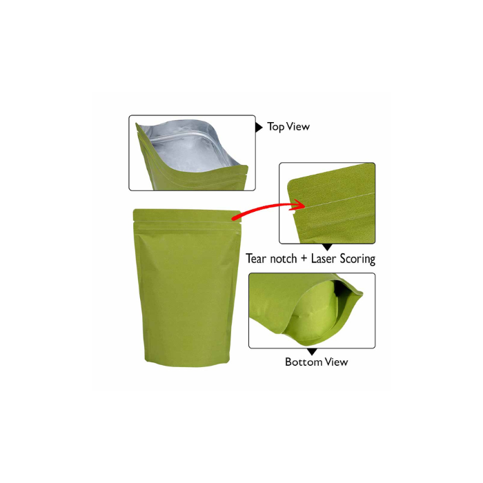 Stand Up Resealable Pouch Bags W 130mm x L 200mm - 1pp Piece-Green