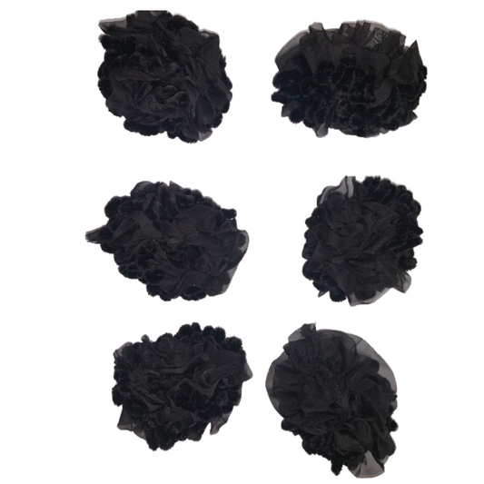 Scrunchie- Black -  Frilled - 6 Piece